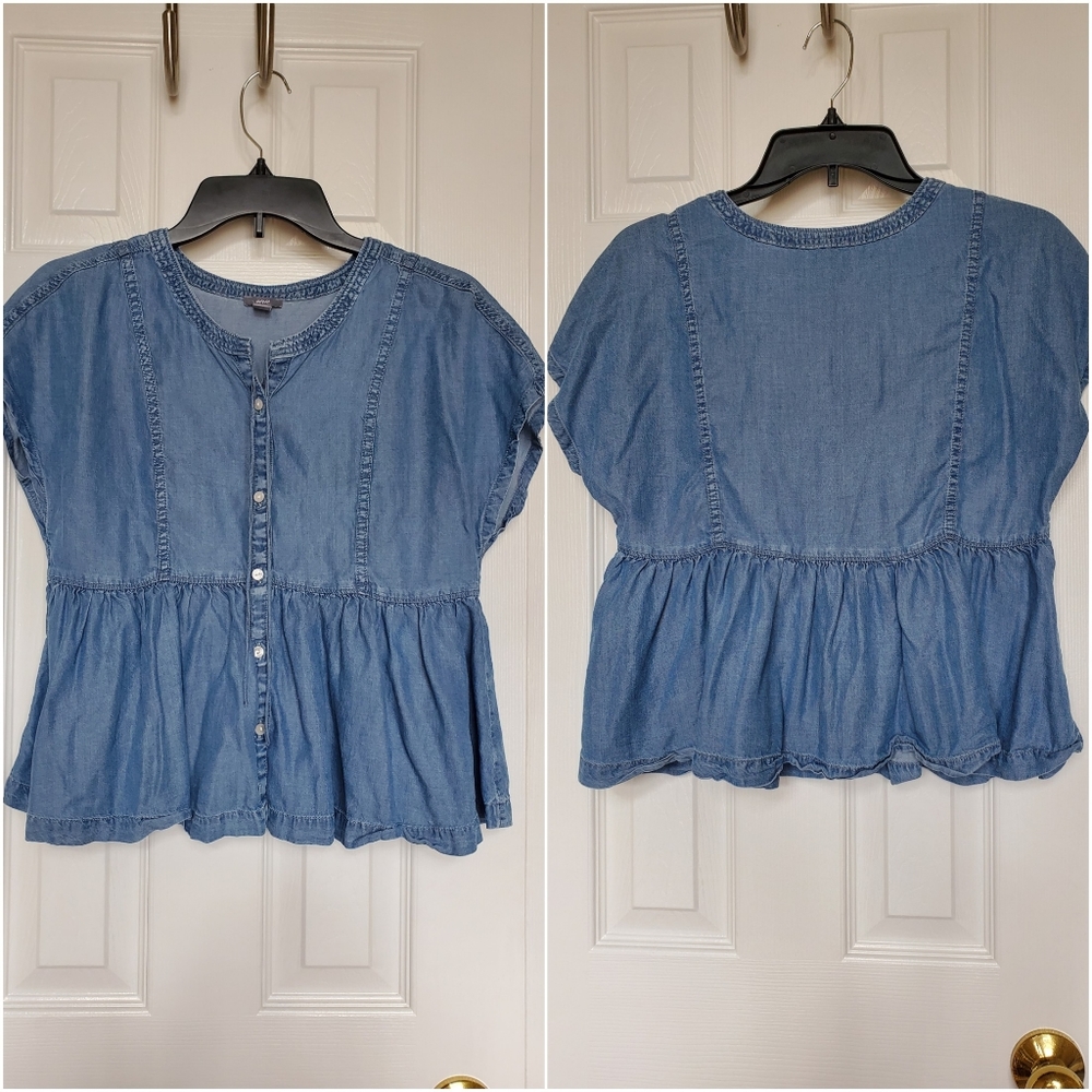 Aerie Short Sleeve Denim button top tie
